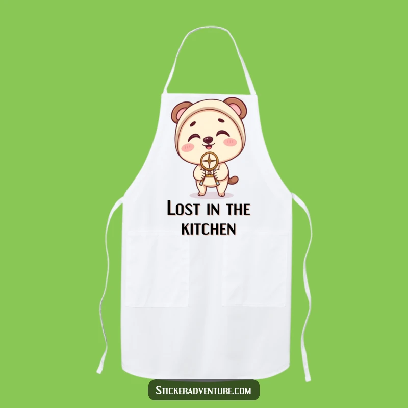 Funny Compass Apron: Clumsy Character's Balancing Act - Humorous Kitchen Gift