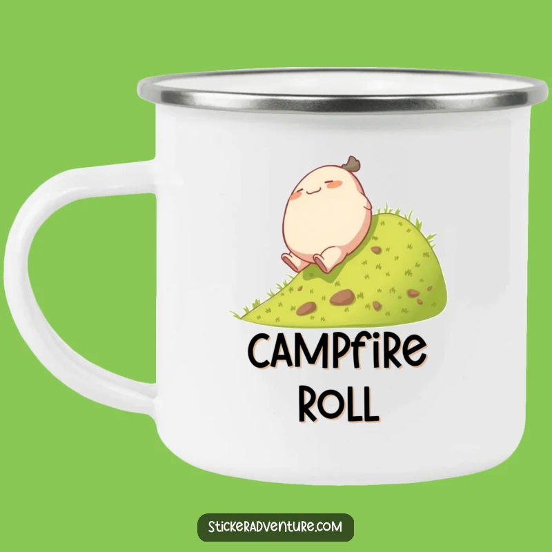 Funny Rolling Character Camping Mug: Playful Tumbles by the Campfire