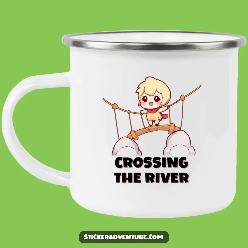 Funny Rope Bridge Camper Mug, Adventurous Character Cup, Outdoor Gift