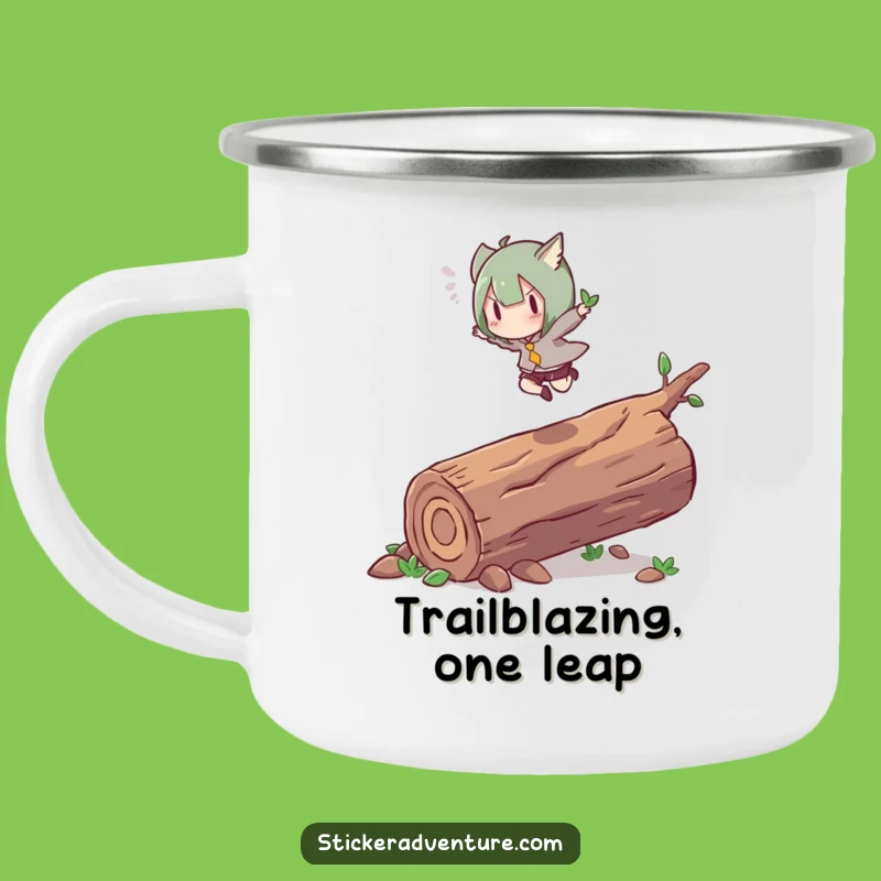 Funny Leap Log Camping Mug: Energetic Character Outdoor Gift