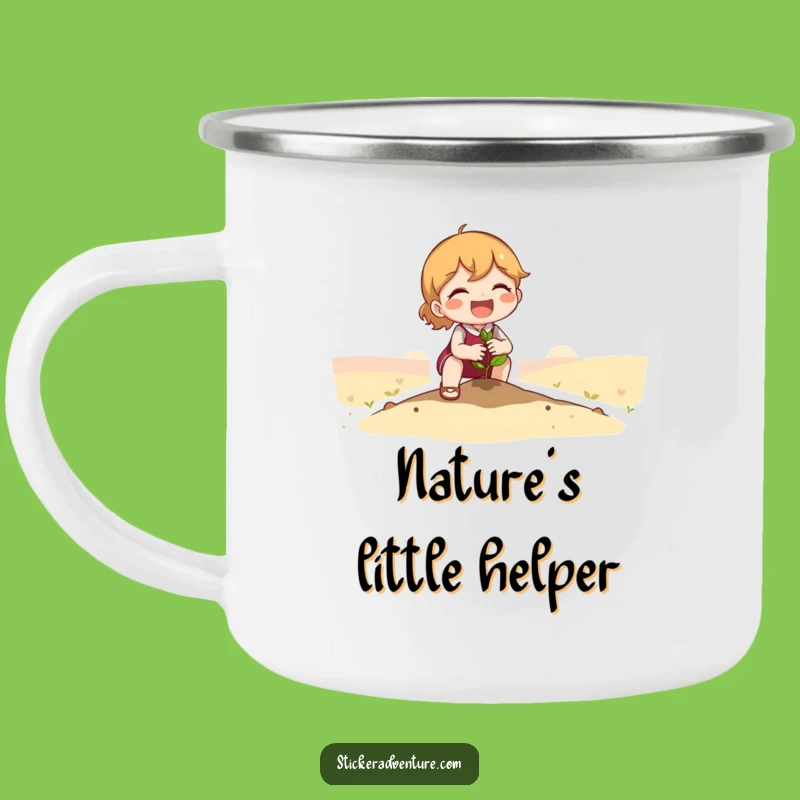 Funny Seedling Planting Camping Mug: Cute Character's Adventure, Perfect Outdoor Funny Gift!