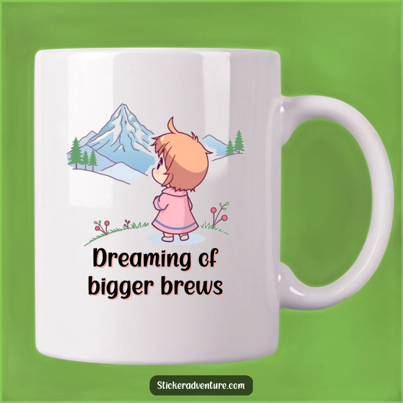Funny Wondering Mountain Peak Character Mug: Awe-Inspiring Humor for Adventurers.