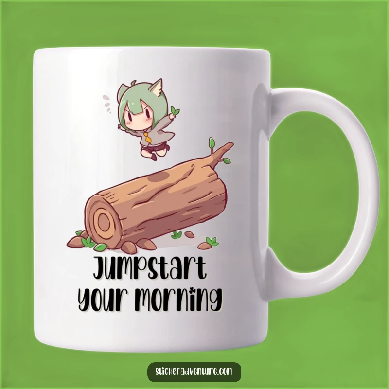 Funny Leap Log Mug: Energetic Character Graceful Jump Gift