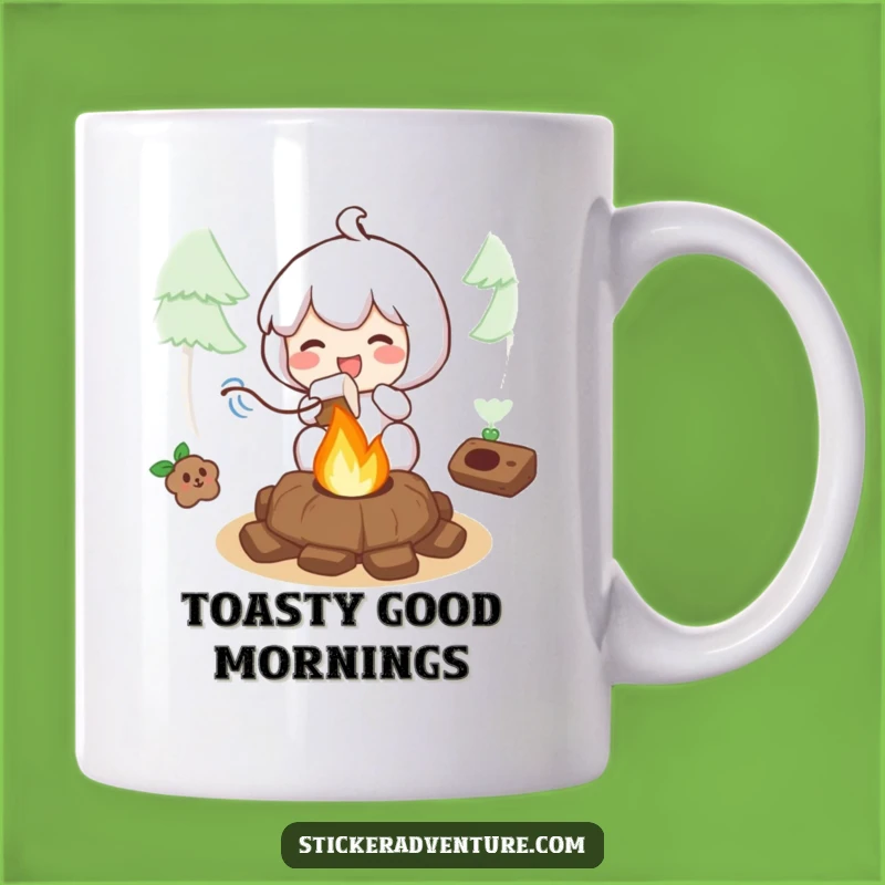 Funny Roasting Marshmallow Mug: Happy Campfire Character, a Sweet Funny Gift