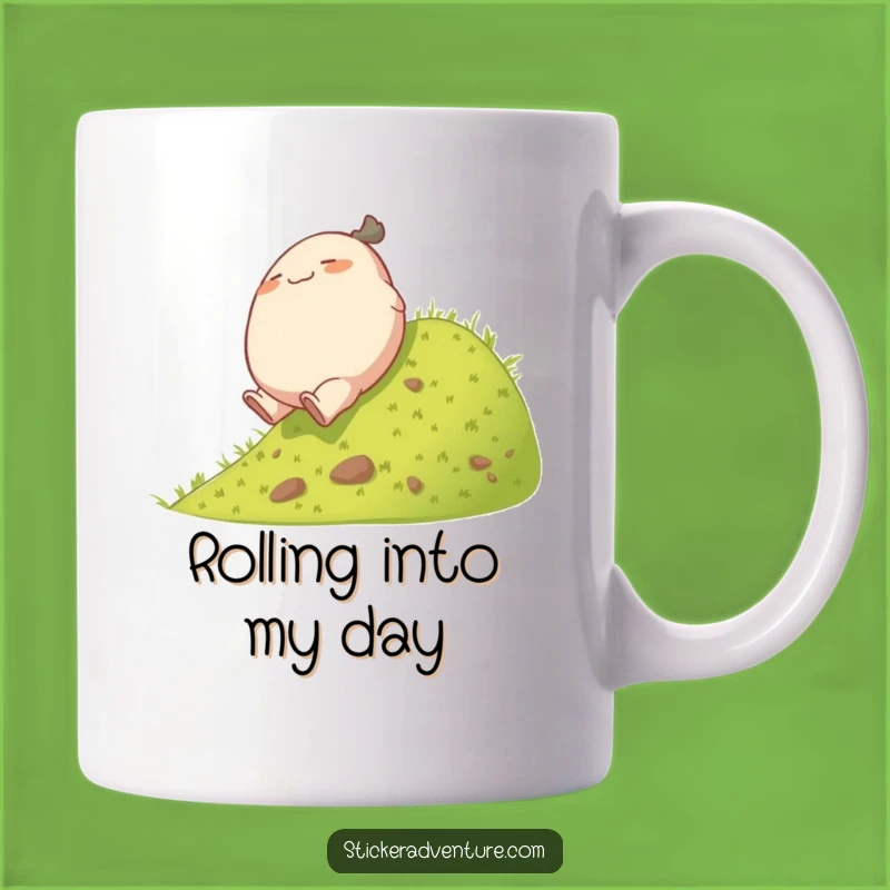 Funny Rolling Character Mug: Playful Tumble Down Hill Humor, Perfect Gift