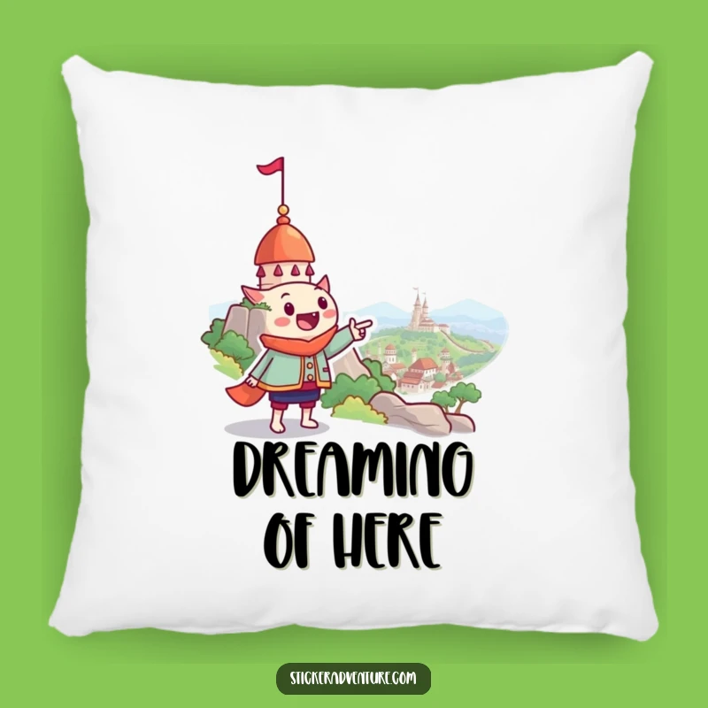 Funny Whimsical Landmark Pointing Pillow - Cozy Dreamer Accent