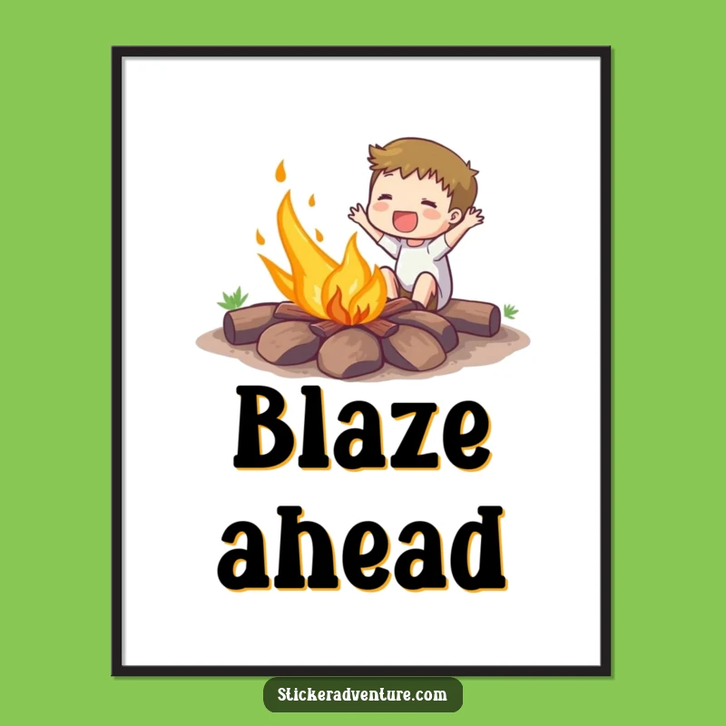 Funny Campfire Fire Starter Digital Art: Enthusiastic Subject Ignites Fun, Instant Funny Gift