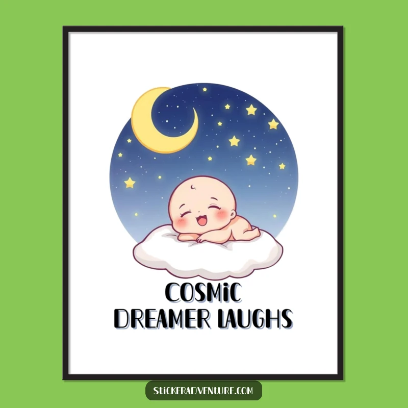 Funny Sleeping Being Digital Print: Dreamy Wall Art for Star Gazers