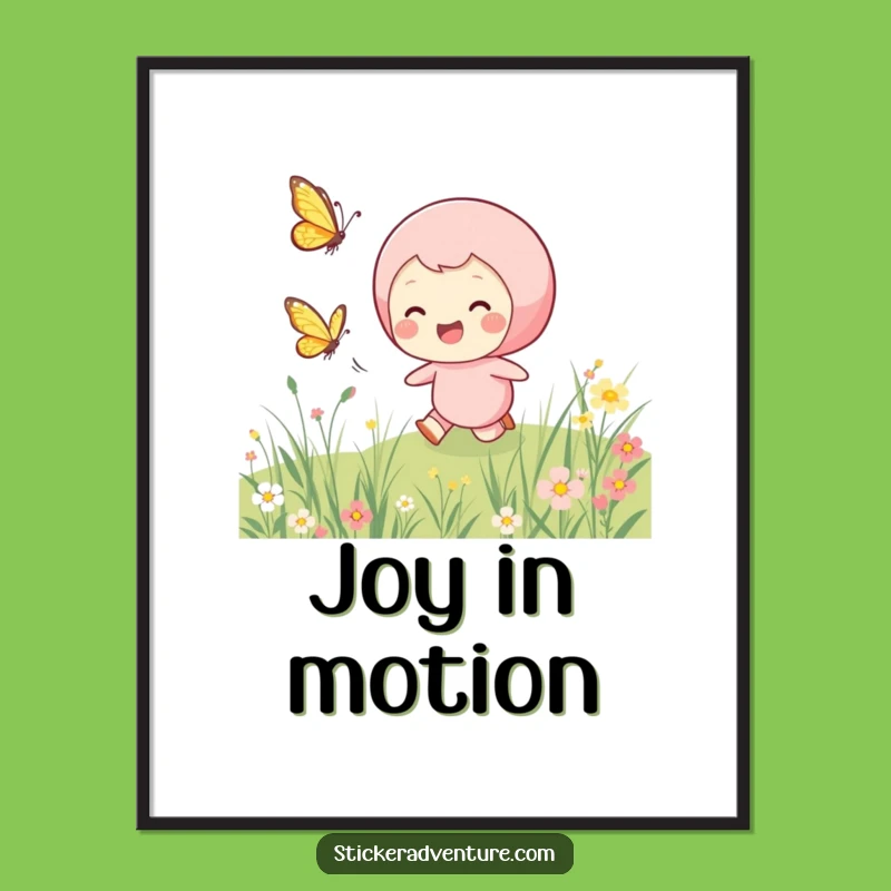 Funny Chasing Butterfly Digital Art Print: Joyful Meadow Pursuit Art