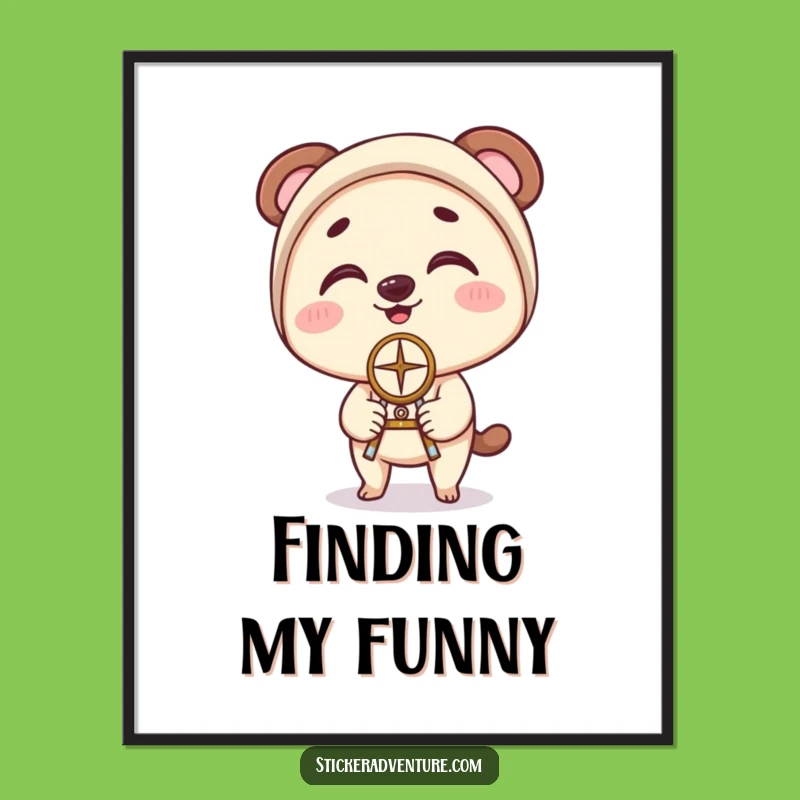 Funny Compass Digital Print: Clumsy Character's Balancing Act - Humorous Wall Art Gift