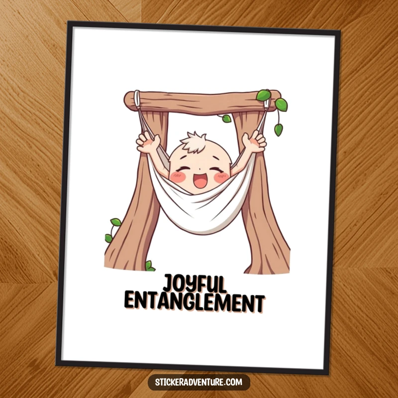 Funny Hammock Bliss Digital Art Print, capturing a moment of carefree joy and relaxation with a happily tangled character.