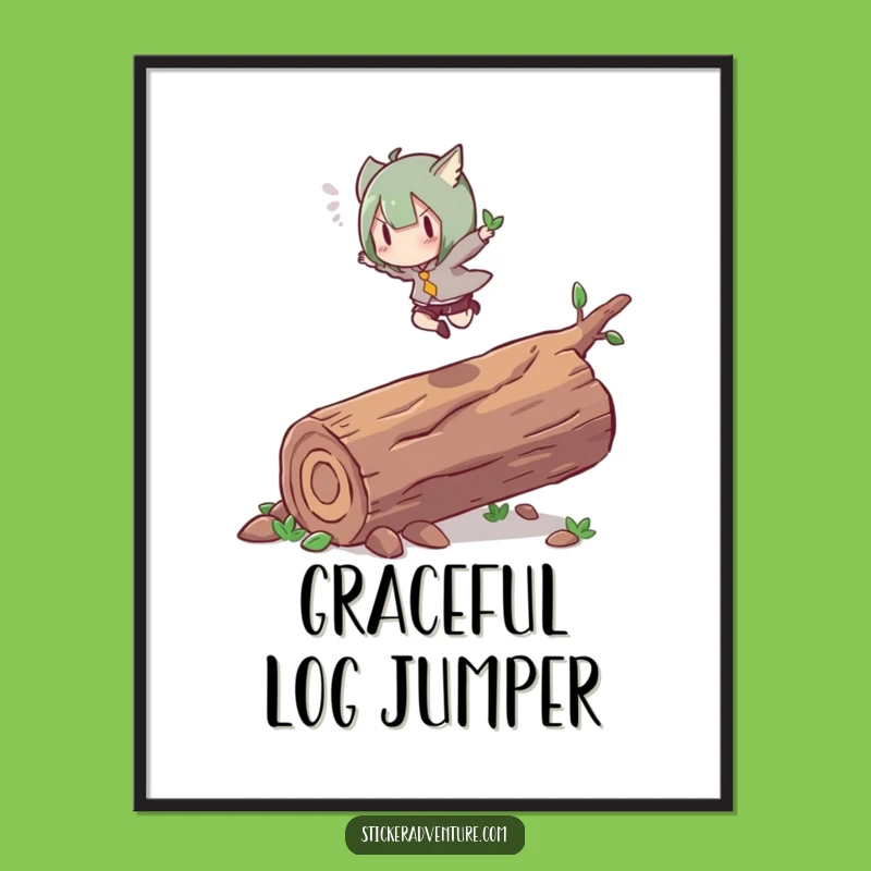 Funny Leap Log Digital Art Print: Energetic Character Decor