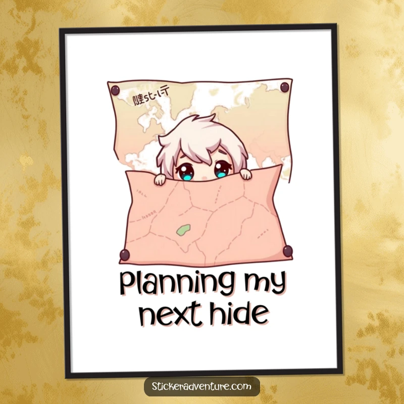 Funny Map Hiding Digital Art Print, capturing a moment of playful curiosity and intriguing exploration with a peeking character.