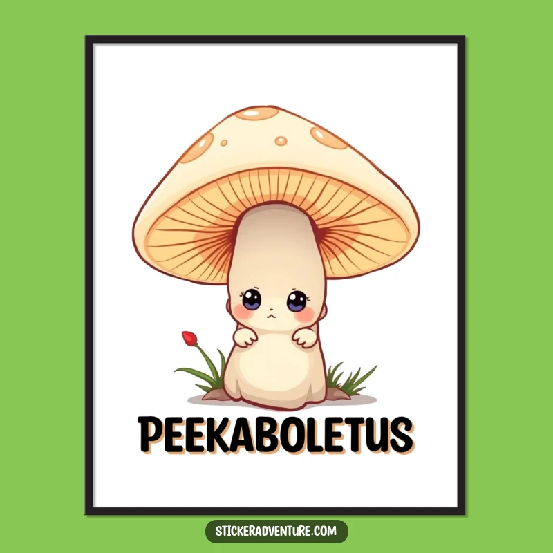 Funny Mushroom Peek Digital Art - Enchanting Decor Print for Curious Minds Gift