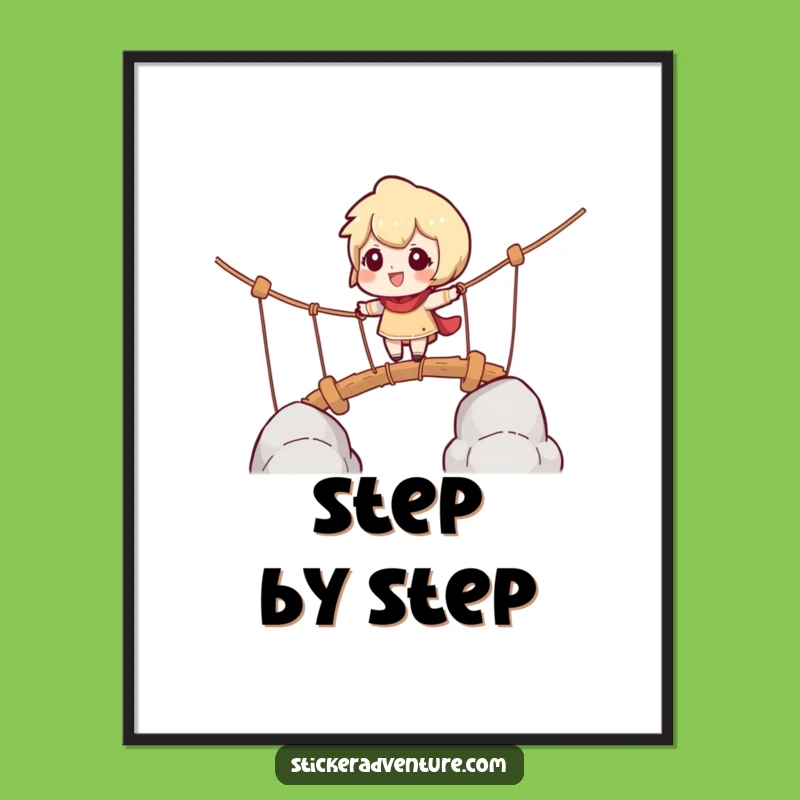 Funny Rope Bridge Art Print, Adventurous Character Decor, Instant Gift