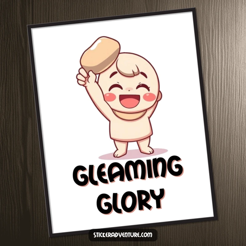 Funny Digital Art: A character's wide smile and shiny pebble create a humorous and joyful scene for walls.