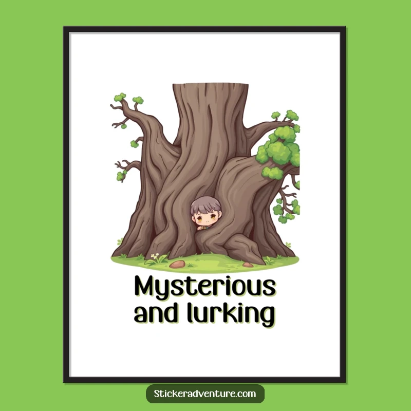 Funny Tree Peeker Art Print: Instant Mystery Decor!