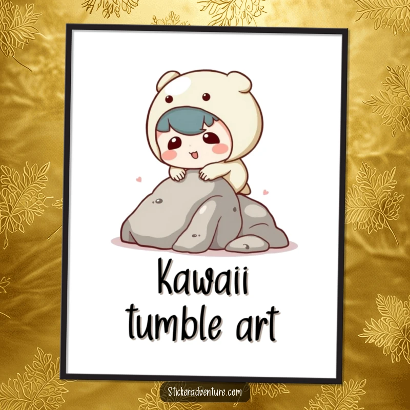Funny kawaii character digital art print of a character tripping, offering immediate adorable and humorous decor.
