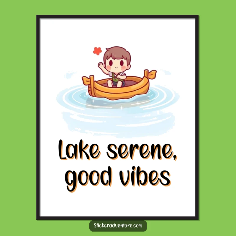 Funny Raft Lake Digital Art Print: Cheerful Character Adventure Decor