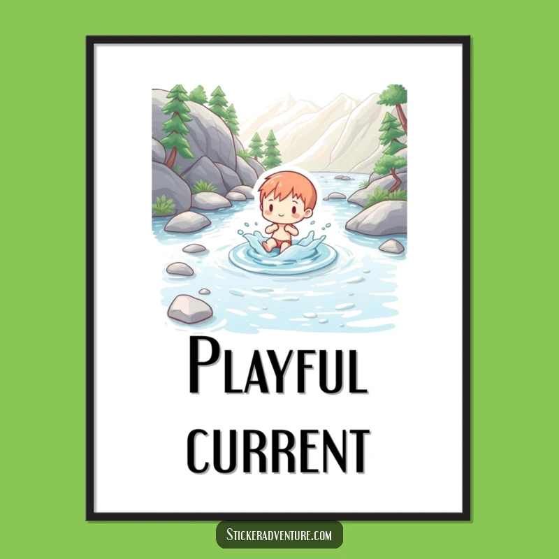 Funny Splashing Figure Digital Art: Printable Nature Charm for Your Walls