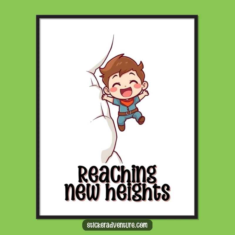 Funny Cliff Climbing Digital Art: Determined Character's Power, Inspiring Funny Gift!