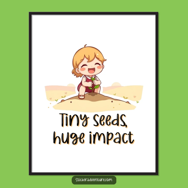Funny Seedling Planting Digital Art: Cute Character's Hope, Perfect Wall Decor Funny Gift!