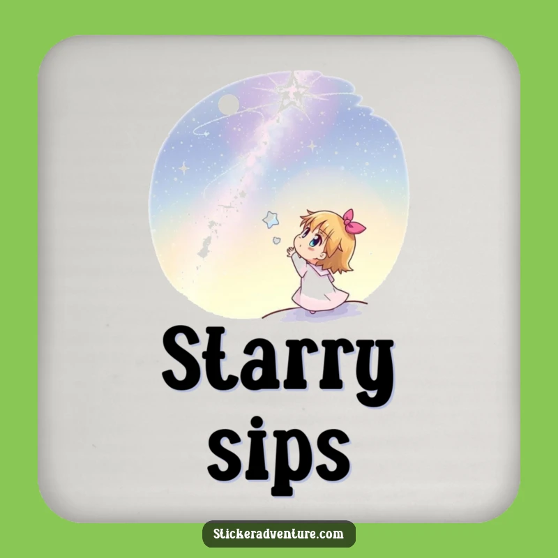 Funny Stargazer Coaster: Joyful Character Admires Stars, Protective Funny Gift