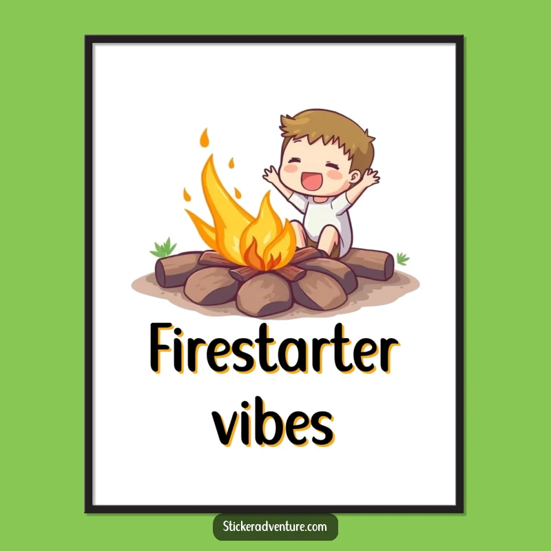 Funny Campfire Fire Starter Poster: Enthusiastic Subject Ignites Fun, Inspiring Funny Gift