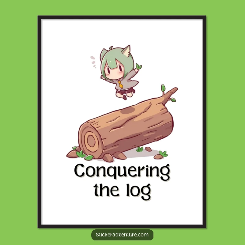 Funny Leap Log Poster: Energetic Character Graceful Art Gift