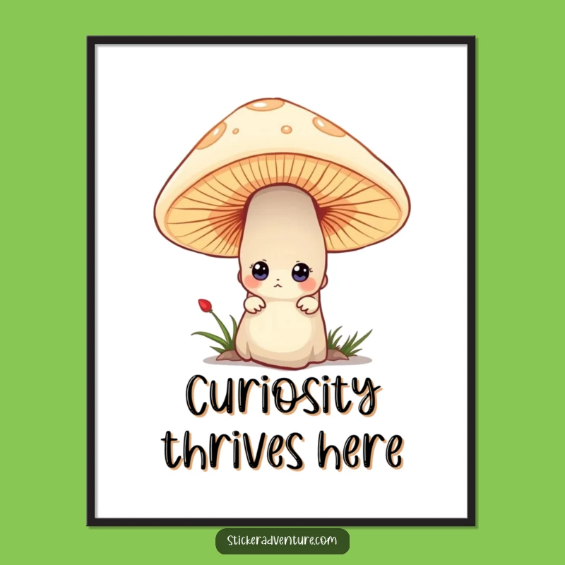 Funny Mushroom Peek Poster - Enchanting Wall Art for Curious Minds Gift