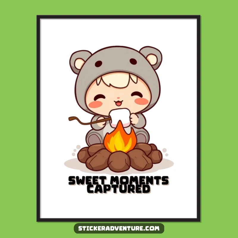 Funny Roasting Marshmallow Poster: Bring Cozy Campfire Humor to Your Walls.