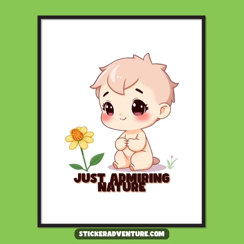 Funny Wildflower Art Print: Cheerful Character's Nature Wonder - Humorous Wall Decor Gift