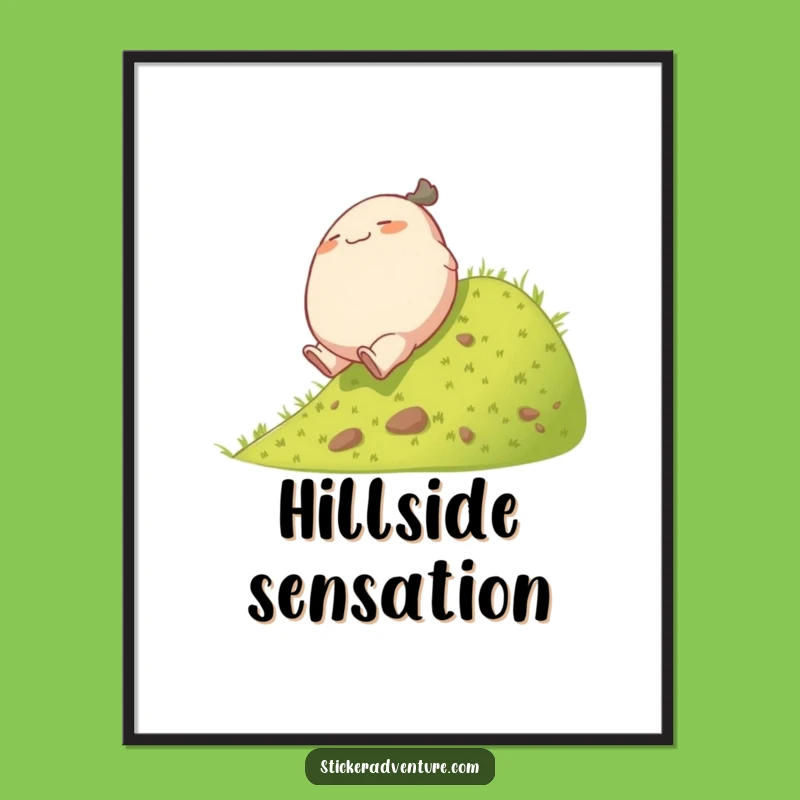 Funny Rolling Character Poster: Playful Tumble Down Hill Humorous Art