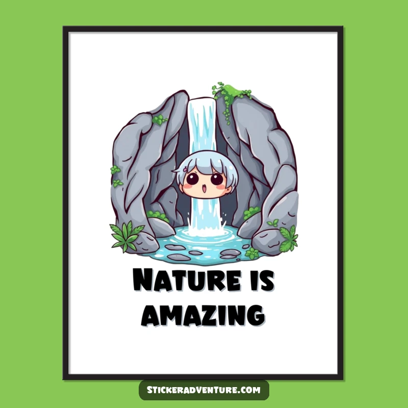 Funny Waterfall Surprise Poster: Enchanting Nature Art for Your Walls