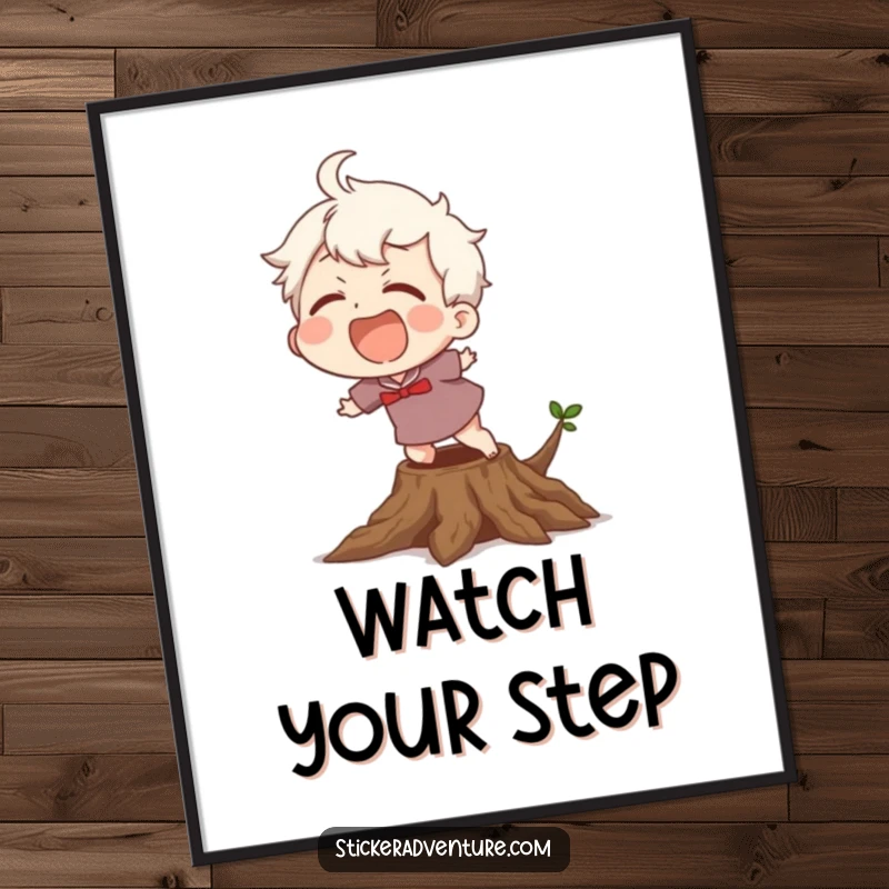 Funny Poster: A character laughing hysterically while stumbling over a visible tree root, evoking a sense of amusement.