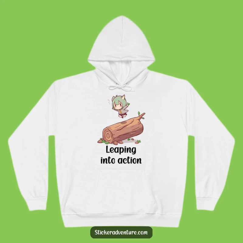 Funny Leap Log Hoodie: Energetic Character Cozy Comfort Gift