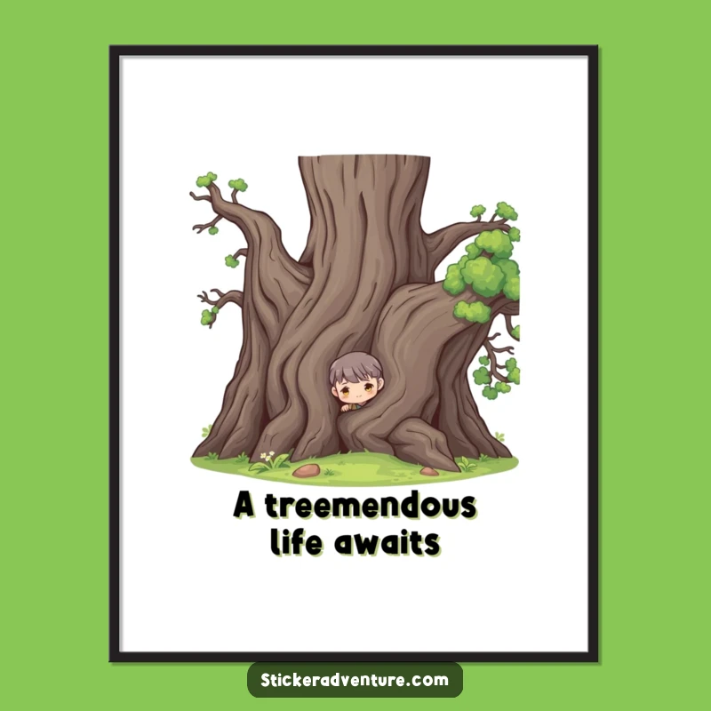 Funny Free Printable Wall Art: Peeking Tree Character, Hilarious Downloadable Decor