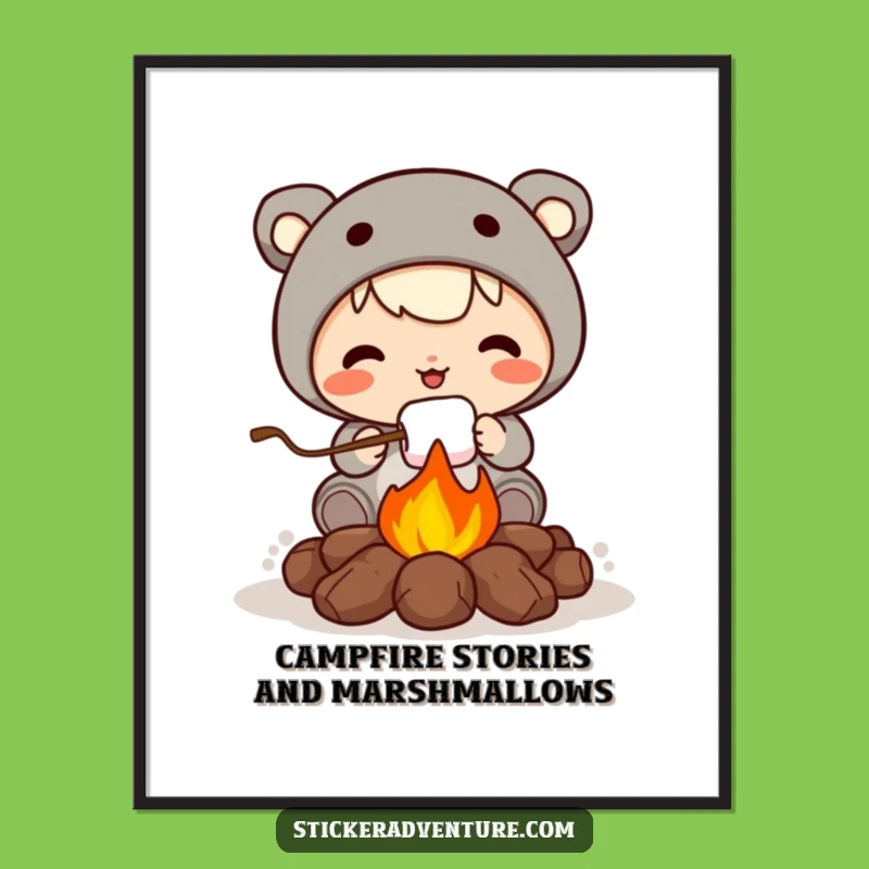Free Printable Wall Art: Roasting Marshmallow Character Cozy Funny Decor