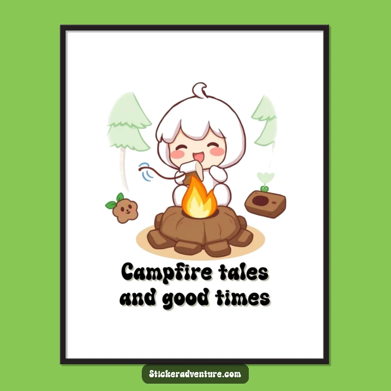 Cozy Free Printable Wall Art: Marshmallow Roasting Character - Warm Downloadable Art