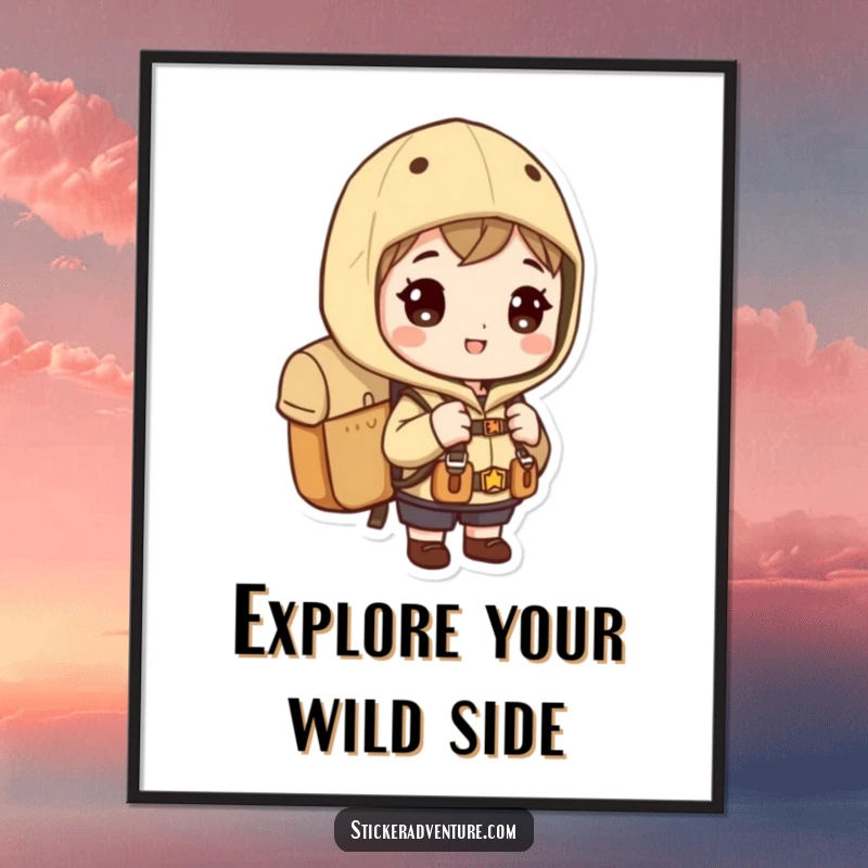 Funny Free Printable Wall Art: Character wearing a backpack, looking eagerly towards new horizons, embodying the spirit of exploration.