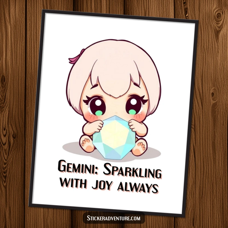Funny Free Printable Wall Art: Adorable character finds a giant sparkling gem, humorous downloadable art for any room.
