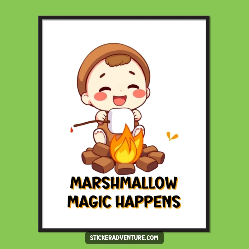 Free Printable Wall Art: Cozy Campfire Marshmallow Roasting - Funny Downloadable Art
