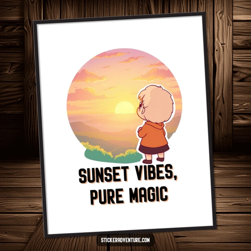 Free Printable Wall Art: Character in awe of a breathtaking sunset, evoking wonder and peace, perfect for inspiring DIY decor.