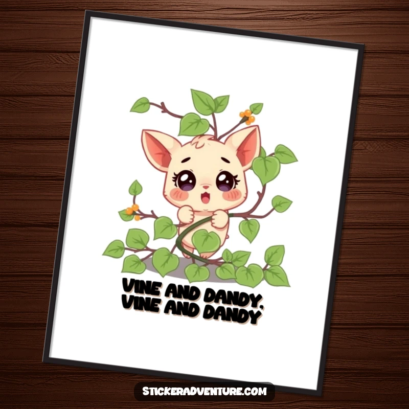 Funny Free Printable Wall Art: Comical character tangled in a vine, surprised look, perfect for quirky decor.