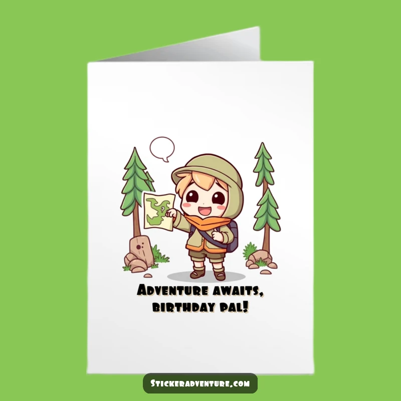 Free Printable Birthday Card: Adventurous Map Character - Fun Journey Downloadable