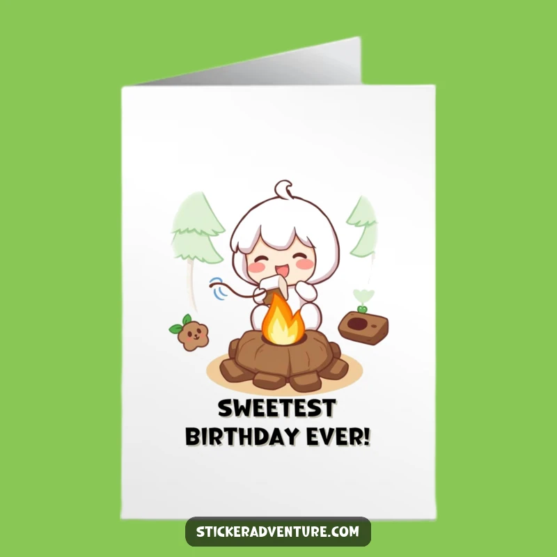 Free Printable Birthday Card: Roasting Marshmallow Character - Cozy DIY Downloadable Funny Gift