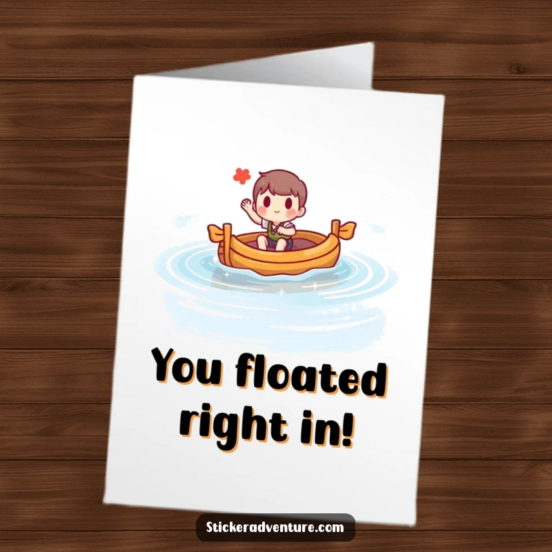 Funny Free Printable Congrats Card: Character on a raft journey, celebrating achievements, a perfect DIY downloadable gift.