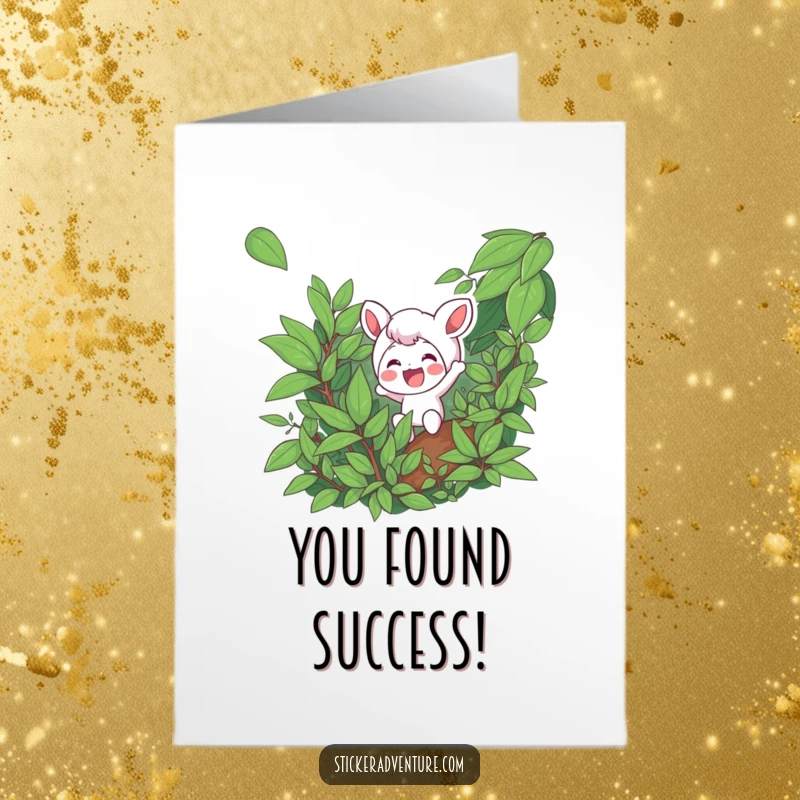Funny Free Printable Congratulations Card featuring a smiling character bushwhacking through thick green foliage, signifying achievement.