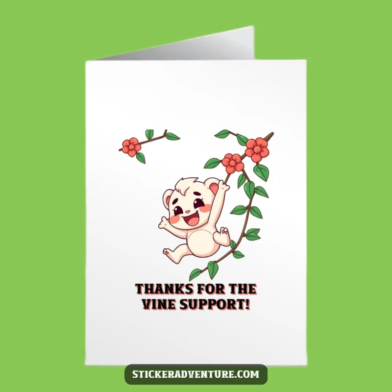 Free Printable Thank You Card: Vine Swinging Character Funny Gratitude Downloadable Gift