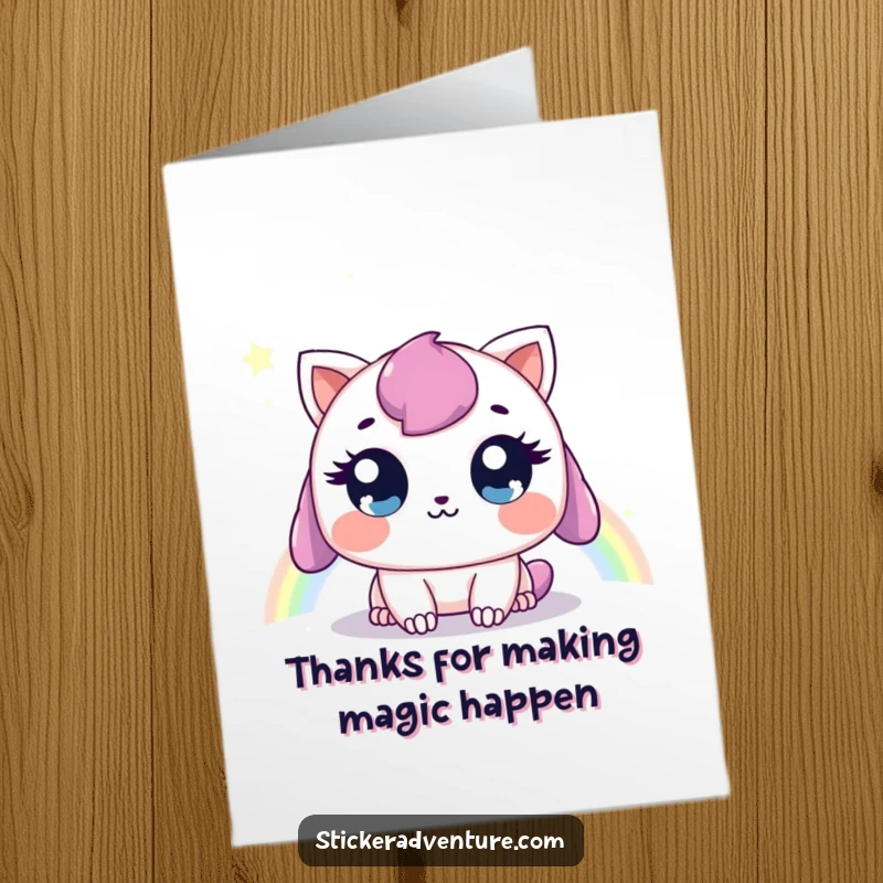 Funny Free Printable Thank You Card: a sweet creature spotting a rainbow, a metaphor for heartfelt gratitude.